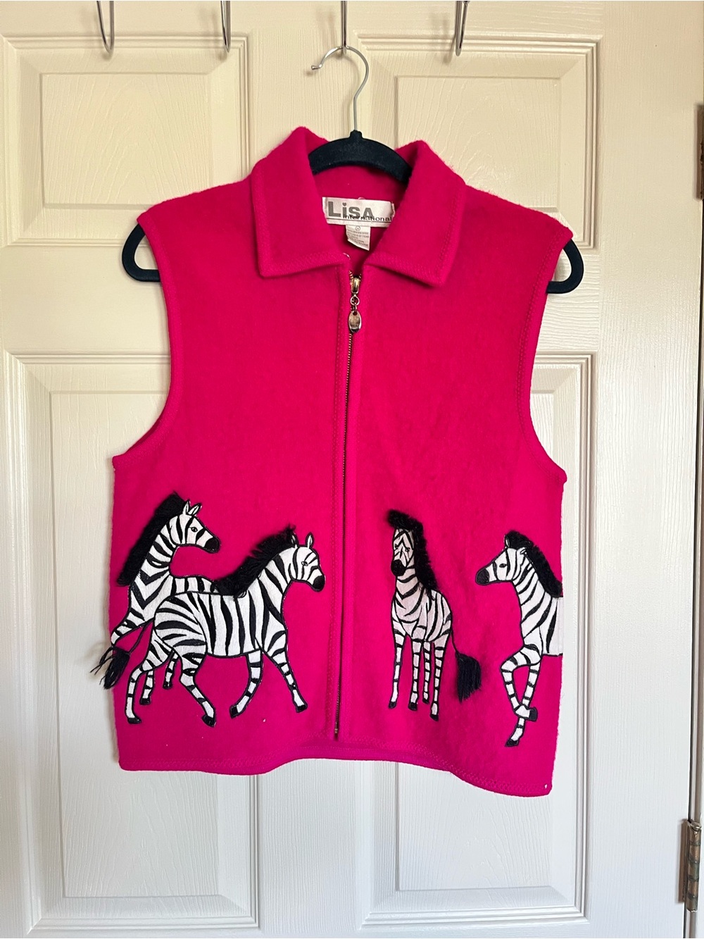 Lisa International Bright Hot Pink Wool Zebra Zip Vest